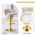 thumbnail image 6 of CQSXDA Set Of 2 Modern Velvet Braided Bar Stools With Adjustable Height Gold Metal Base Upholstered Bar Chairs, Beige,Gold, 6 of 14
