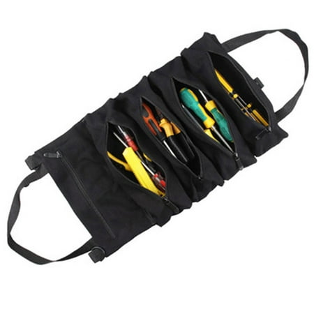 

MIXFEER Canvas Roll-up Tool Bag Multi-Purpose Tool Roll Pouch Tool Organizer with 5 Zipper Pockets Carrier Bag for Car Motorcycle Storaging Wrenches Sockets Screwdrivers
