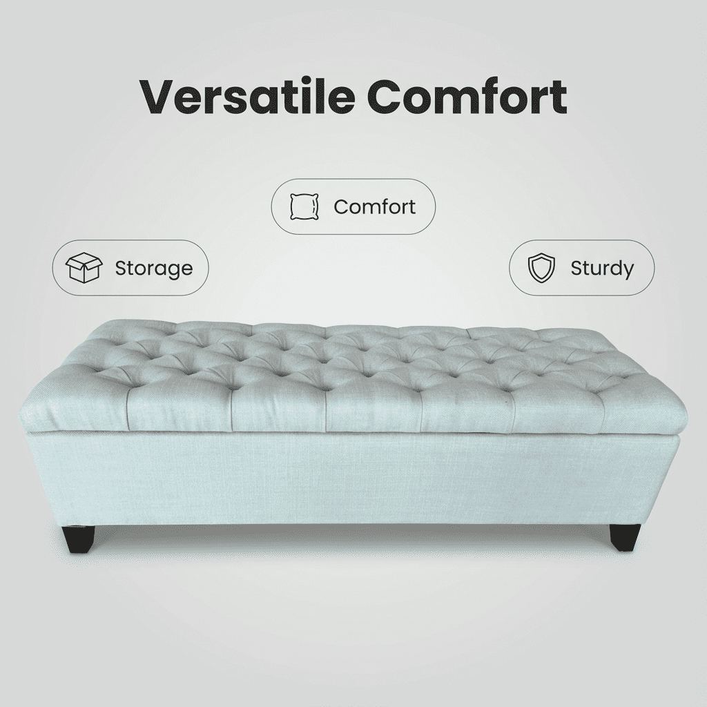 Storage Ottoman Bench, Upholstered Ottoman, Bench with Safety Hinges and Extra Seating, Solid Wood Frame for Living Room, Dining Room, Entryway, Hallway, 50.25 Inch Wide, Baby Blue