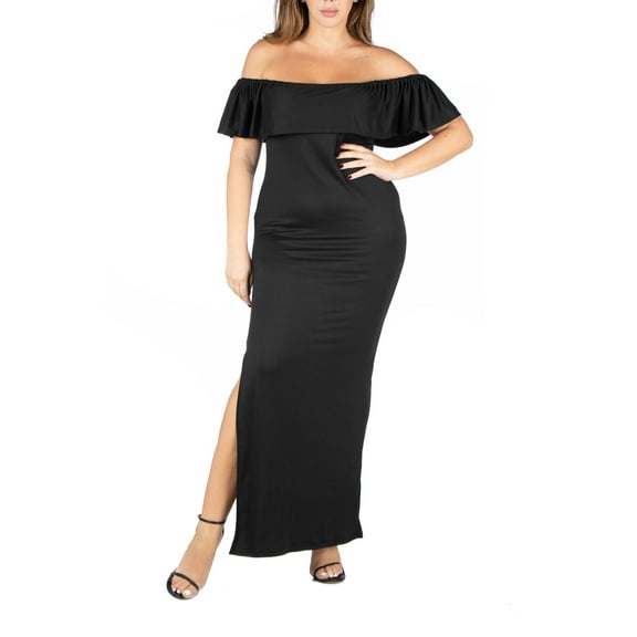 24/7 Comfort Apparel Women's Plus Size Ruffle Off The Shoulder Maxi Dress