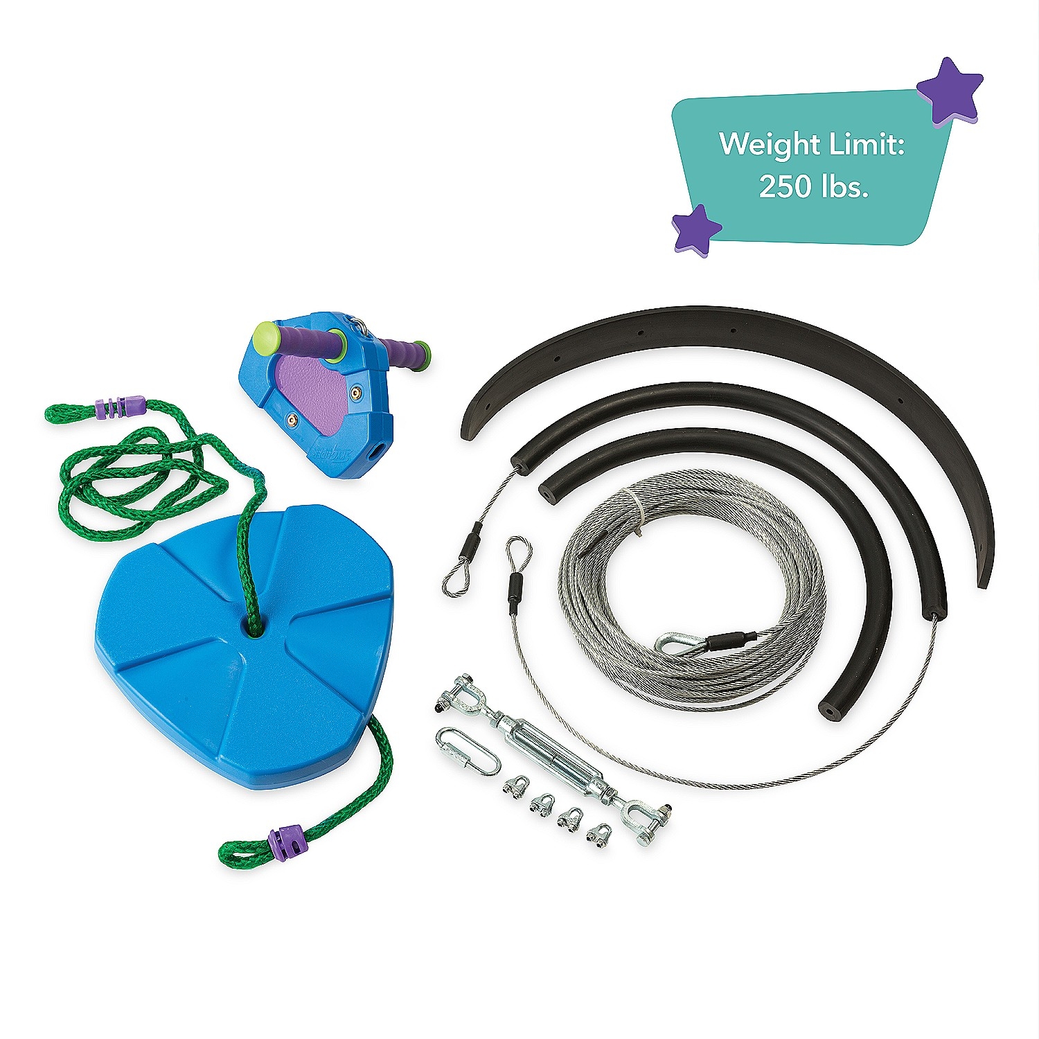 HearthSong 150-Foot Stainless Steel Blue Backyard Zipline Kit with  Adjustable Seat, Non-Slip Handles, and Rubber Stopper