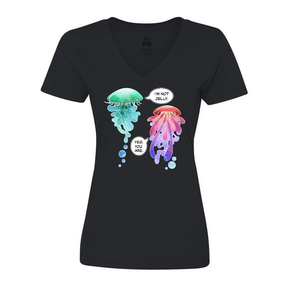 Inktastic Funny I'm Not Jelly Jellyfish in Blue and Pink Women's V-Neck T-Shirt