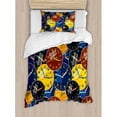 thumbnail image 3 of Clock Duvet Cover Set, Pattern Faces on It Vintage Style Inspired Illustration Design, Decorative 3 Piece Bedding Set with 2 Pillow Shams, Queen Size, Yellow and Black, by Ambesonne, 3 of 3