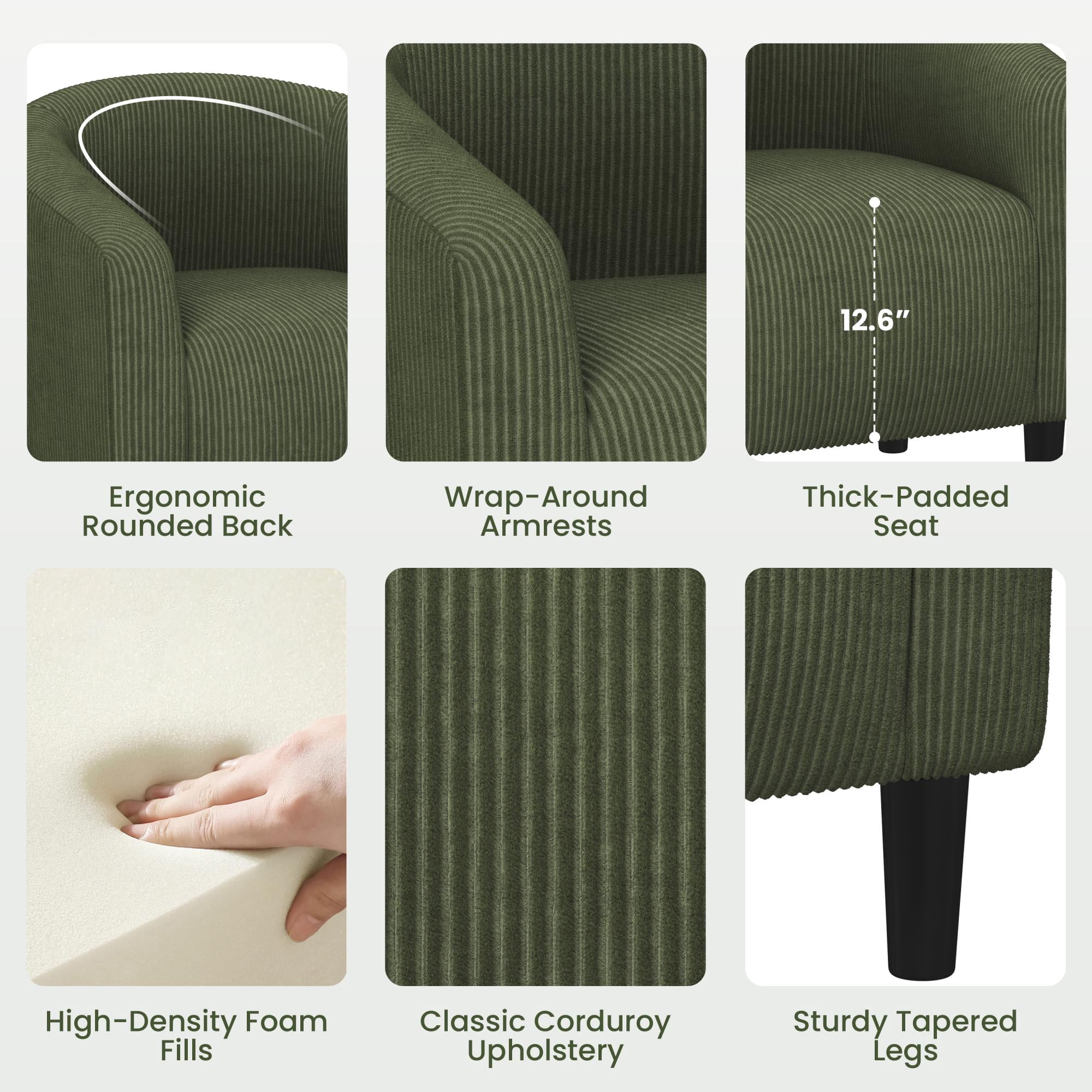 Renwick Upholstered Corduroy Accent Chair for Living Room, Set of 2, Dark Green