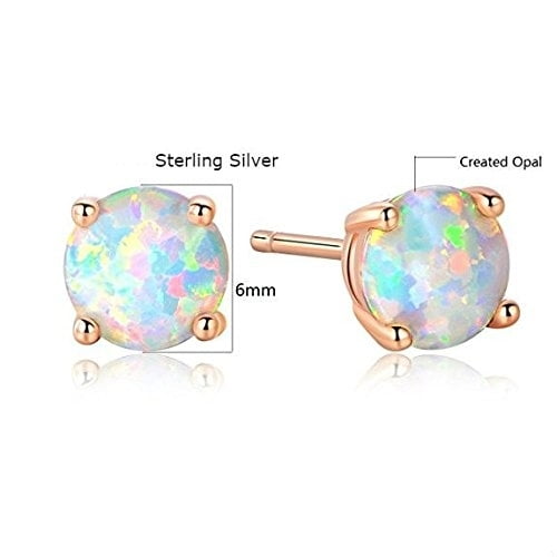 Round White Fire Opal 925 Sterling silver stud post earrings 5mm Made in USA