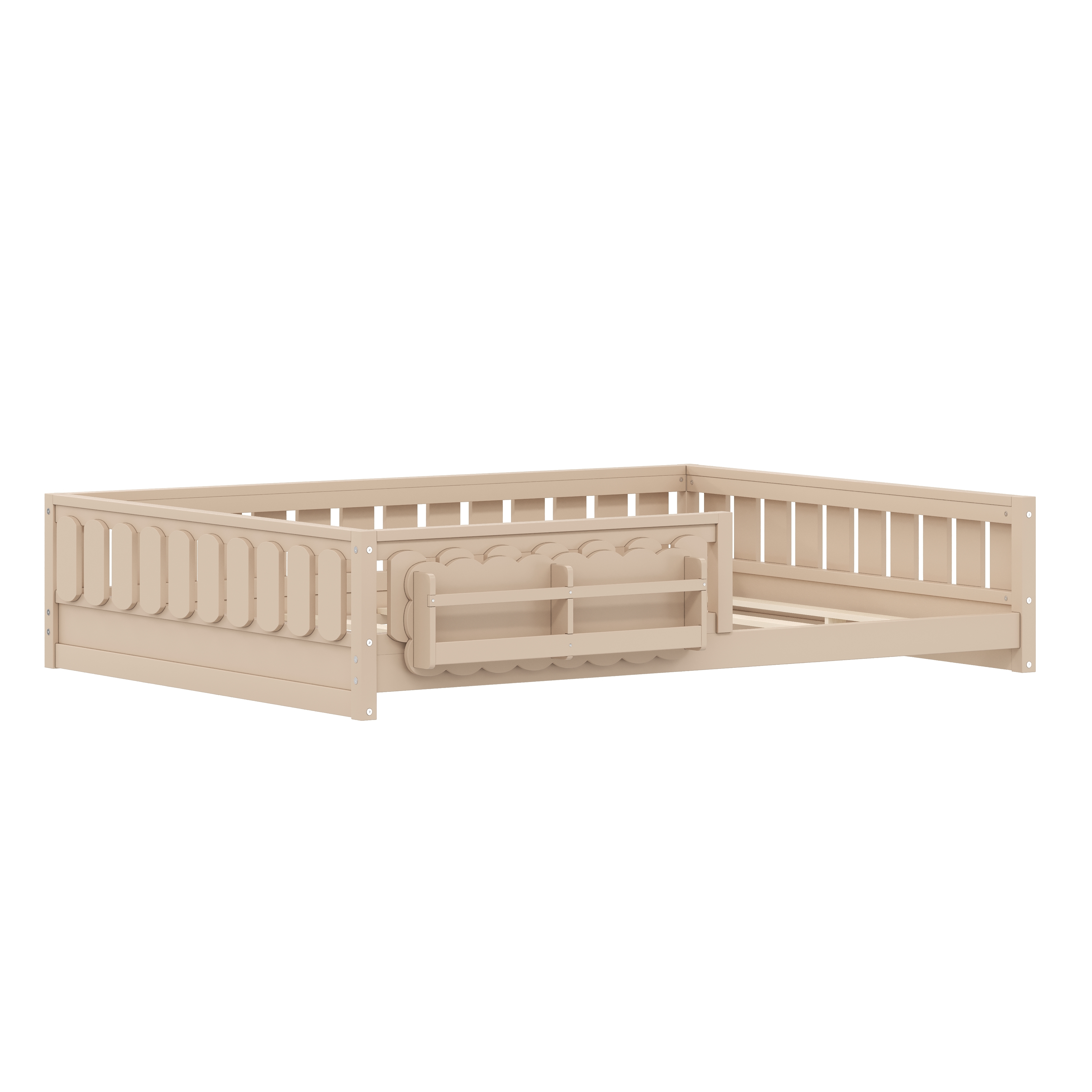Euroco Wood Full Size Platform Bed with Shelves, Floor Bed with Guardrails, Natural
