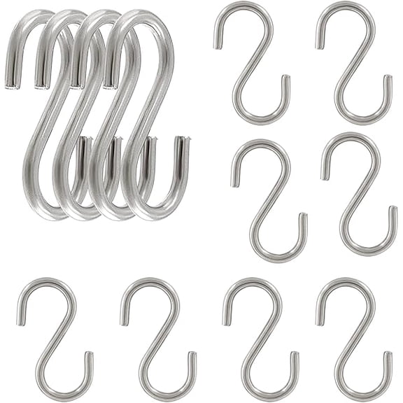 12pcs 304 Stainless Steel S Hooks, 0.12'' / 3mm Metal S Shaped Hooks Heavy Duty Hangers Hanging Hooks for Hanging Pots Plants Cups Clothes Keys Caps - Heavy Duty Wall Hangers Without Na