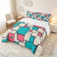 thumbnail image 3 of Manfei Abstract Checkered Queen Comforter Set, Modern Plaid Comforter Sets Queen, Pink Cyan, Reversible 3-Piece, 1 Comforter and 2 Pillowcases, 3 of 6