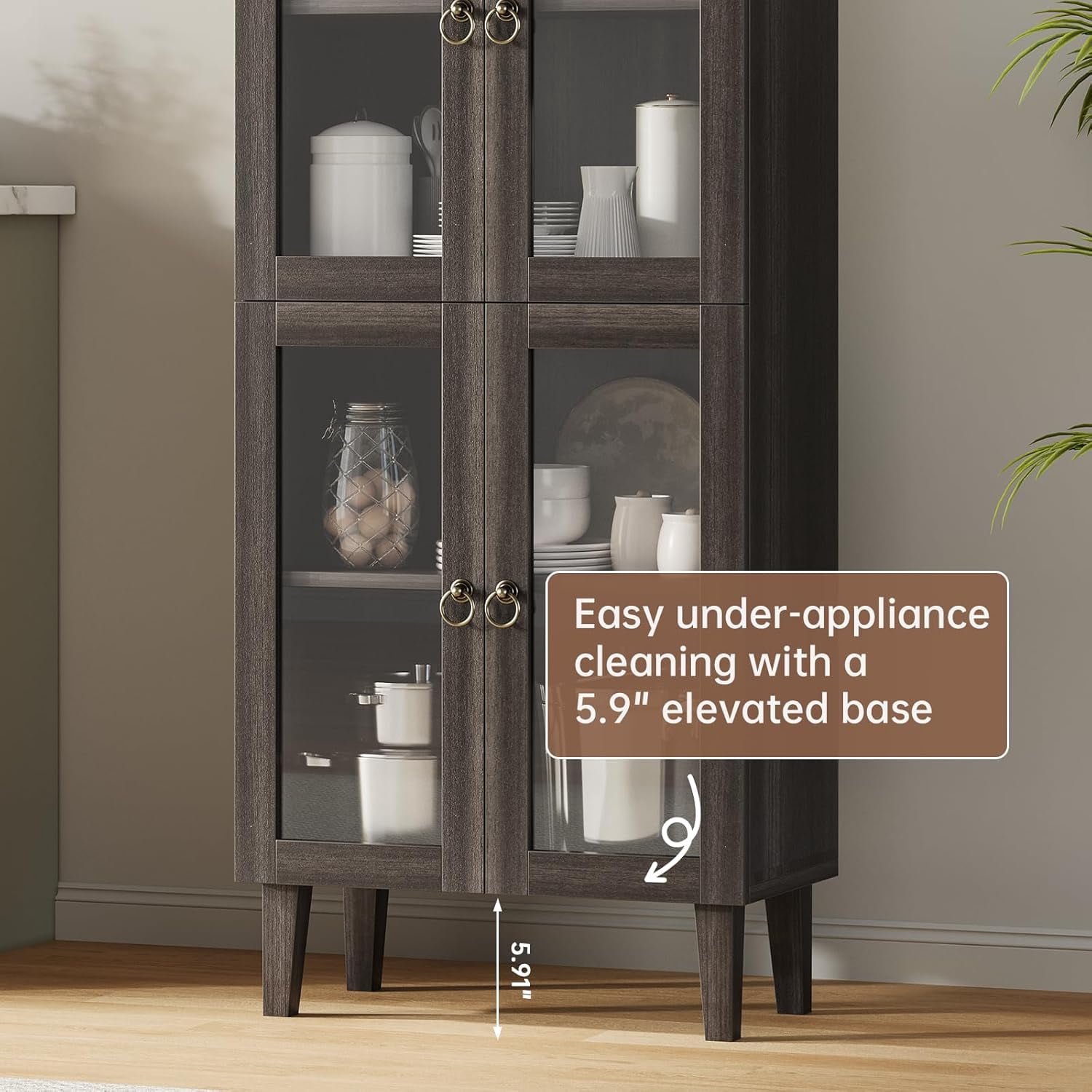 71" Tall Arched Cabinet with Acrylic Glass Door, Modern Curio Arched Bookcase, Display Cabinet Organizer, Kitchen Pantry with Top-Opening Storage Container for Living Dining Room, Black