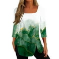 thumbnail image 2 of BEFOKA Irregular Hem Top Women 3/4 Long Sleeve Tunic Tops for Leggings Crew Neck Asymmetrical Hem Tops Floral Blouse Shirt Casual Tee Shirts Going Out Top Womens Loose Tops 2025 Plus Size, 2 of 4