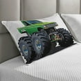 thumbnail image 2 of Cars Quilted Pillowcover, Giant Monster Pickup Truck Large Tires and Suspension Extreme Biggest Wheel Print, Standard King Size Accent Pillow Cover for Bedroom, 36" x 20", Green Grey, by Ambesonne, 2 of 2