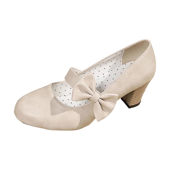 Mary Jane High Heels Bowknot Strap Comfortable Dress Shoes for Ladies Women's Party Wedding