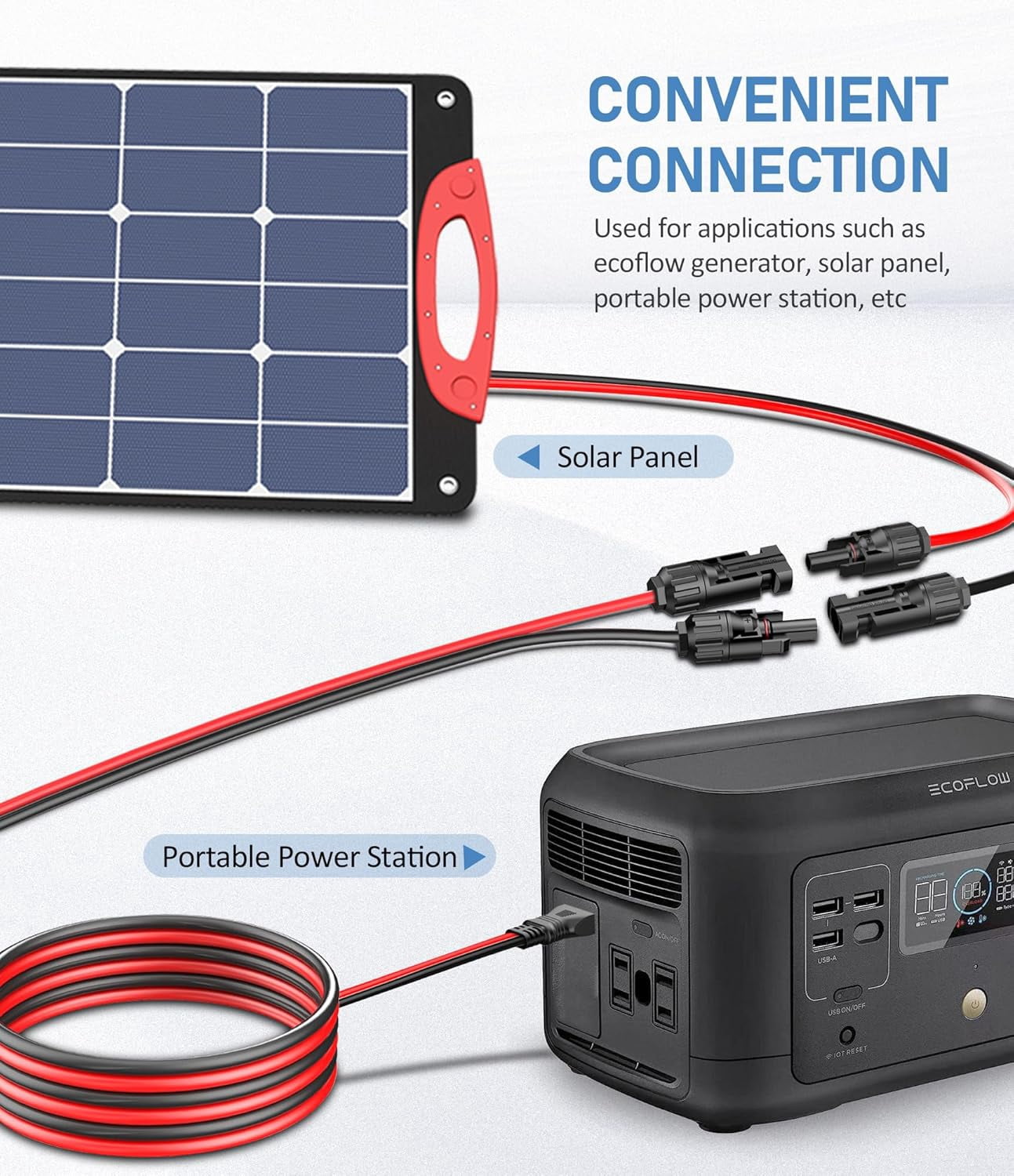YQMAJIM 12AWG 25ft Solar Connector to XT60 Cable: High-Performance Wire for Solar Panel & Ecoflow Generator, Solar to Injection Molding XT60 Adapter Extension Cord for Portable Power Station
