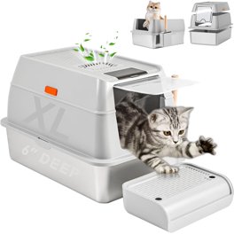 RUBLELITIE Stainless Steel Cat Litter Box With Lid – Extra Large, Non-Stick, 24"L X 16"W X 12"H, For Big Cats & Multi-Cat Homes