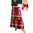 thumbnail image 5 of Wutalume Women's Vintage Plaid Ruffled Maxi Skirt, High Waist Pleated Design, Flowy A-Line Skirt for Casual Outings and Travel,Deep Red M, 5 of 6