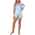 thumbnail image 2 of INSPIRE CHIC Women's Loungewear Sleepwear Button Down Shirt with Shorts Summer Pajama Sets XL Blue Green Stripe, 2 of 6