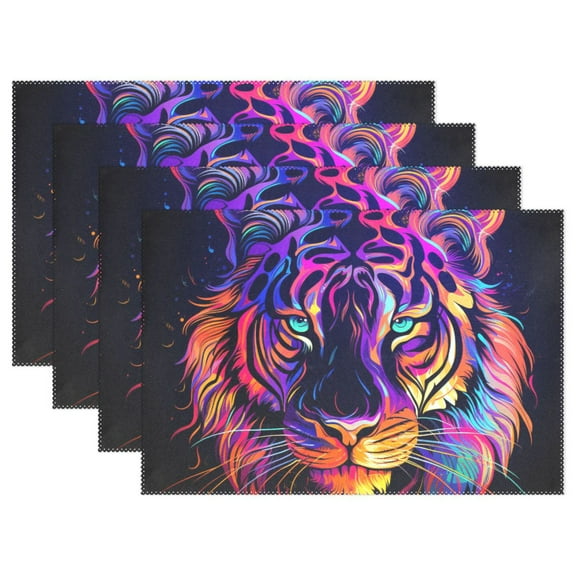 Tiger Head Purple 12×18 inch Placemats Heat Resistant Washable Foldable Rectangular Placemats Set Decoration Indoor Outdoor for Kitchen Dining Table 1PC