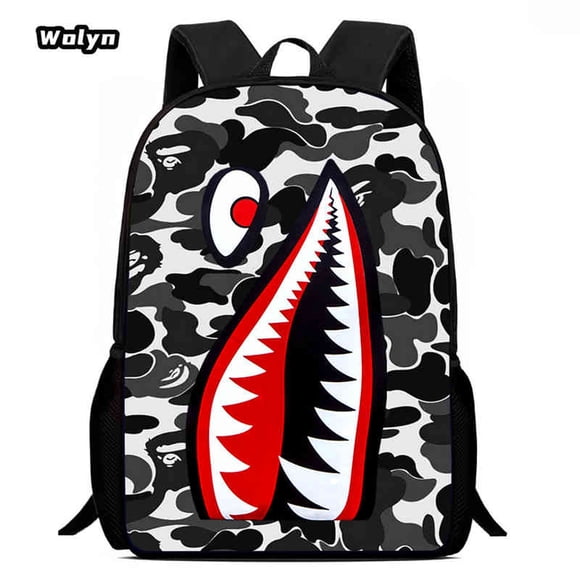 The Camouflage Shark School Backpack for Kindergarten,Cartoon School Bags for Boys Girls ,Large Capacity Children Backpack