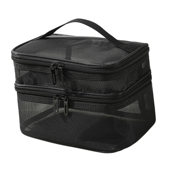 Travel Toiletry Bag Large Women Makeup Bag for Full Size Bottles Brushes Set Black