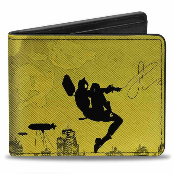 DC Comics Wallet, Bifold, Batman Catwoman Skyline Chase Silhouettes Yellows Black, Vegan Leather