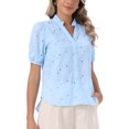 thumbnail image 4 of INSPIRE CHIC Eyelet Tops for Women Summer Short Sleeve Casual V Neck Hollow Out Shirts XL Light Blue, 4 of 6