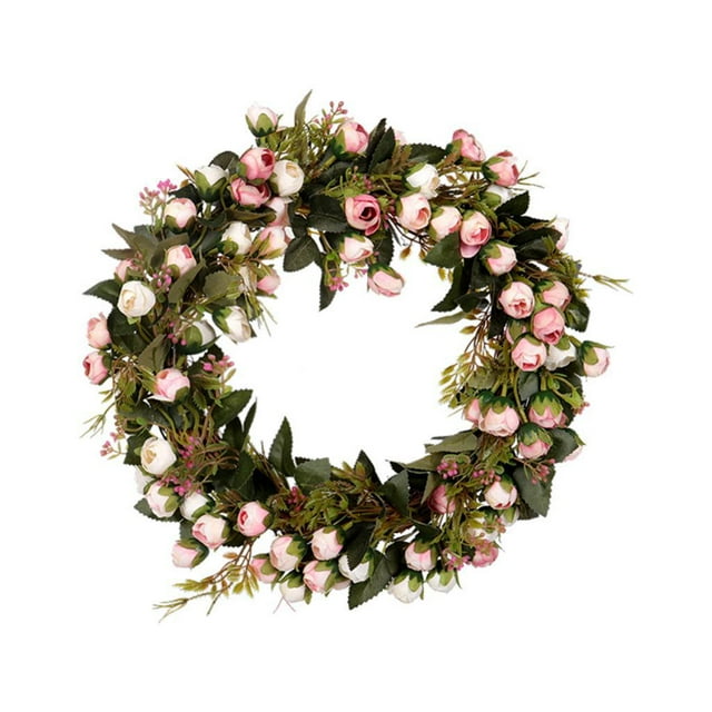 Artificial Rose Flower Wreath de Puerta con Hojas de Primavera para Puerta Principal, Boda, Pared, Decoración para hogar