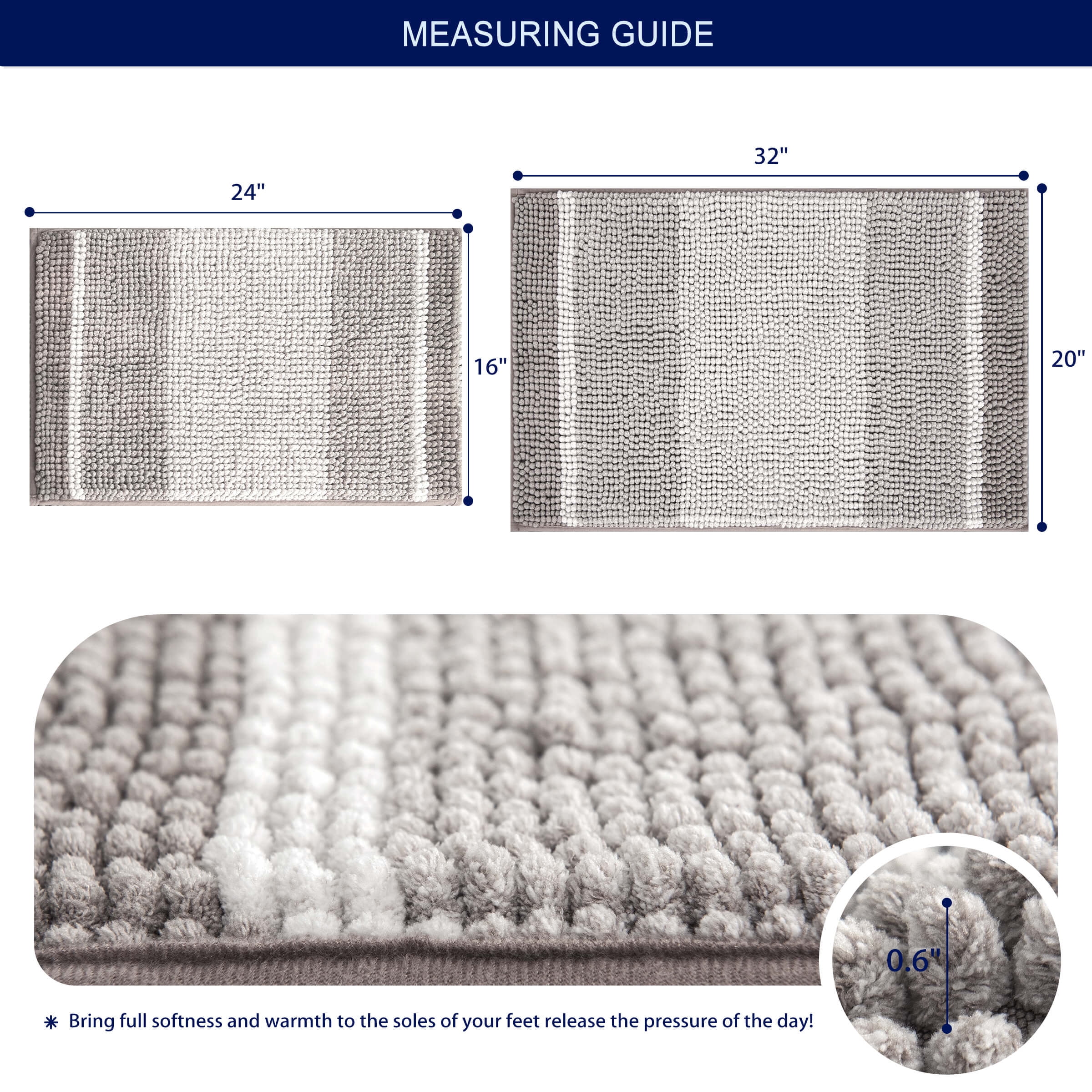 Subrtex Bathroom Rugs Chenille Plush Bath Mat Water Absorbent ,20"x32", Taupe Brown