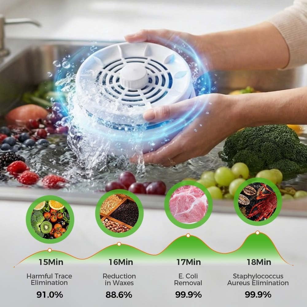Waterproof Fruit and Vegetable Cleaner with Rotatable Magnetic Base, Automatic Start in Water for Home Kitchen Use(Green)(K)