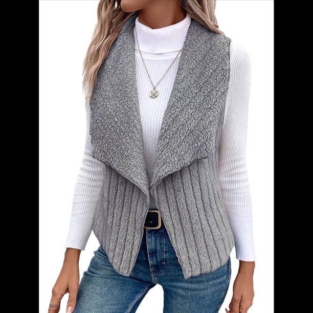 Chaleco Informal Sin Mangas de Felpa para Mujer, Otoño e Invierno, Tipo Cárdigan. Gris M