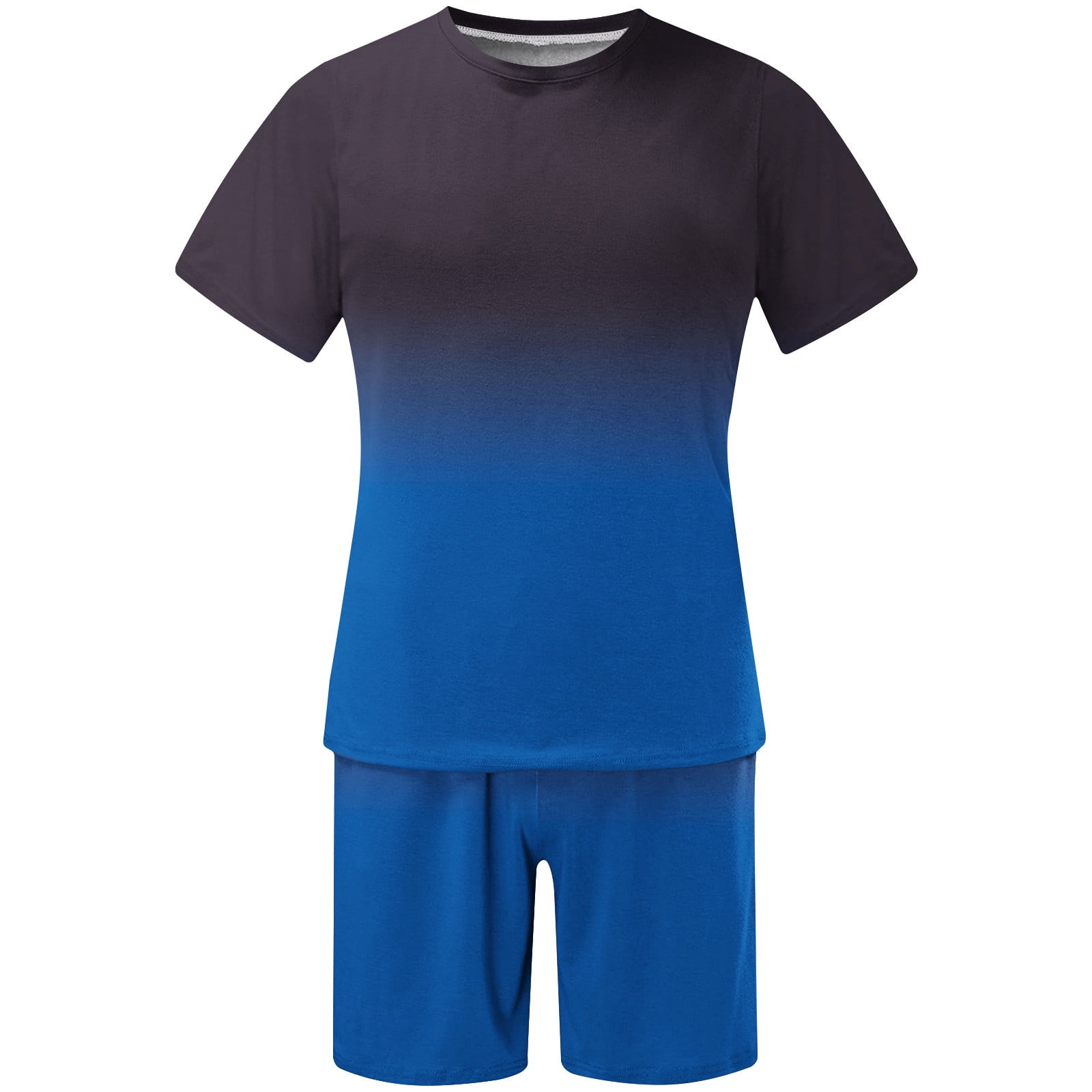 VBTAPA Mens Shorts Set 2 Piece Summer Outfits 2024 Fashion Gradient Color Casual Tracksuit Crewneck Tee Shirts and Shorts Big and Tall Workout Sets Jogging Sport Suit Flash Deals Blue XXL