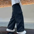thumbnail image 3 of Fancifize Boy's Baggy Cargo Pants Elastic Waist Loose Cargo Pants Multi Pockets Casual Wide Leg Pants Preppy Clothes 5-16Y, 3 of 4