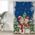 thumbnail image 2 of Extra Long Shower Curtain 72x84 Inch, Blue Christmas Snowman Shower Curtain Waterproof Bathroom Decor Xmas Tree Snowflake Vintage Fabric Bath Curtain Set Accessories with Hooks, 2 of 6