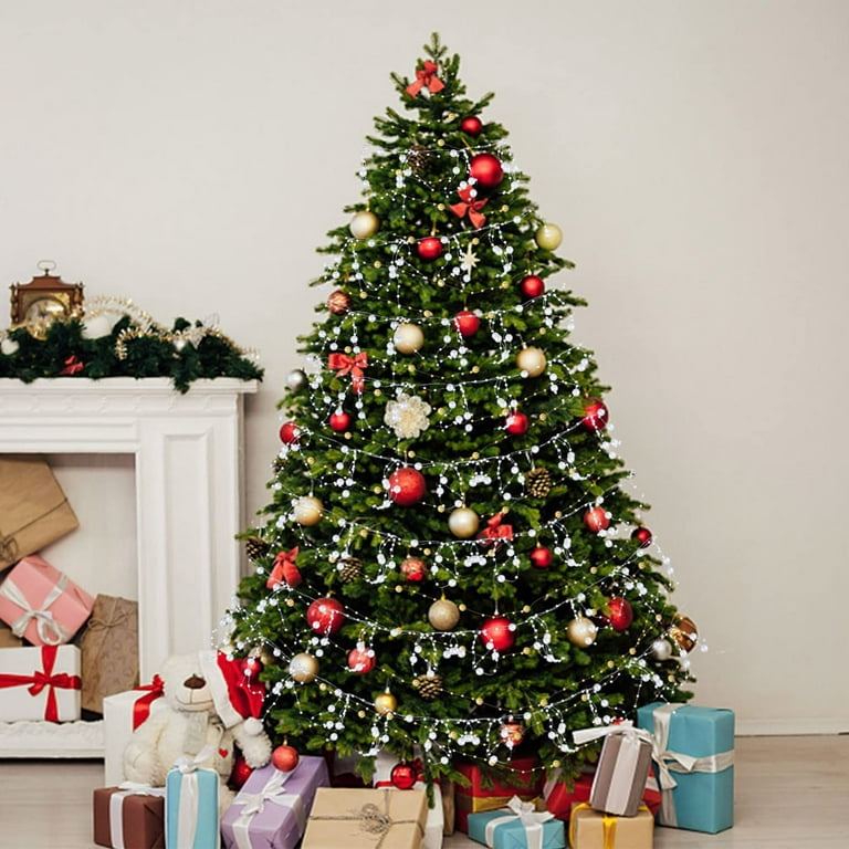 LONGRV 2 Pcs Christmas bead garland, Xmas Tree Beads Faux Beaded Garland  for Christmas Tree,Fireplace Mantel Railing Decoration (White) 