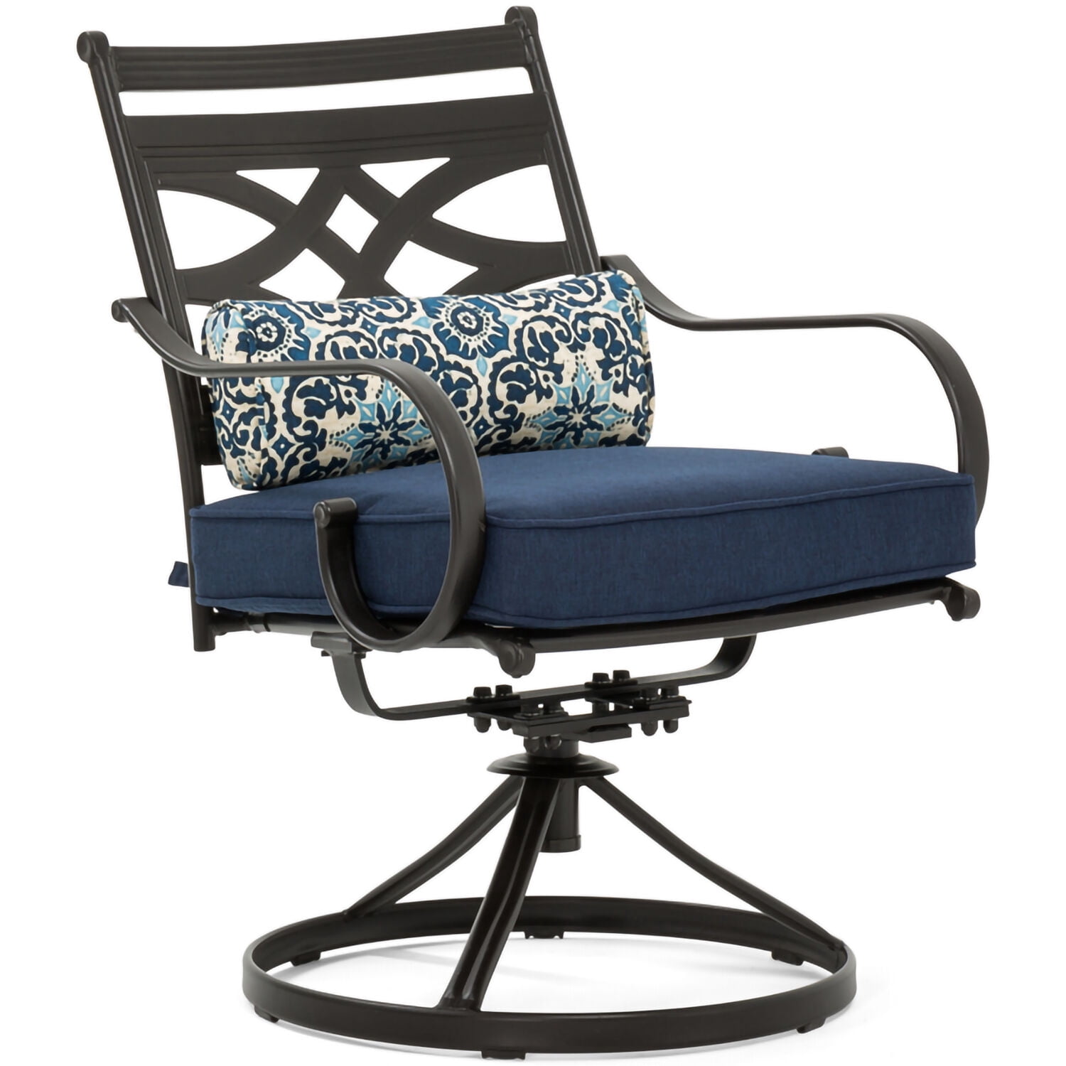 Hanover Montclair 3-Piece All-Weather Outdoor Patio Bistro Dining Set, 2 Swivel Rocker Chairs with Comfortable Seat and Lumbar Cushions, 27" Square Stamped Rectangle Table, MCLRDN3PCSW2-NVY