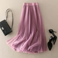 thumbnail image 2 of MIXUE Skirts For Women Summer Chiffon Solid Color High Waist Pleated Casual Midi Lightweight Flowing Fashion Maxi Skirt Activewear,Purple,S, 2 of 3