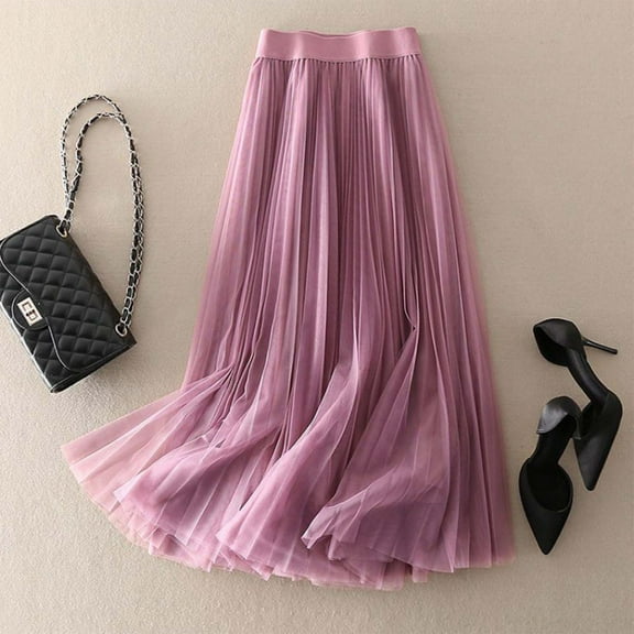 Women's High Waist Pleated Chiffon Skirt Casual Midi Skirt Lightweight Flowing Half Skirt For Summer Fashion Plaid Skirts Jean Skirt for Women Stretchy Tassel Skirt And Plaid Skirt Belly Fringe Skirt