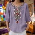 thumbnail image 6 of Aoiroe Women Summer Tops,Casual Crew Neck Tops Outfits Short Sleeve Going Out Tops Cotton Linen Roll Up Short Sleeve Tops Womens Short Underwear Top Light Violet L, 6 of 9