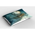 thumbnail image 2 of Ambesonne Steampunk Pillow Sham 2 Pack, Futuristic Airship, 36"x20", Petrol Blue and Tan, 2 of 3