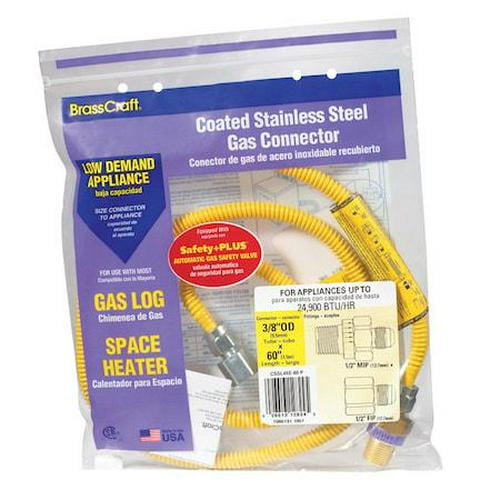 Brasscraft Gas Connector Coated Stainless Steel 60 " 1/2 " Mip X 1/2 " Fip 3/8 " Od. Use With Dryer/