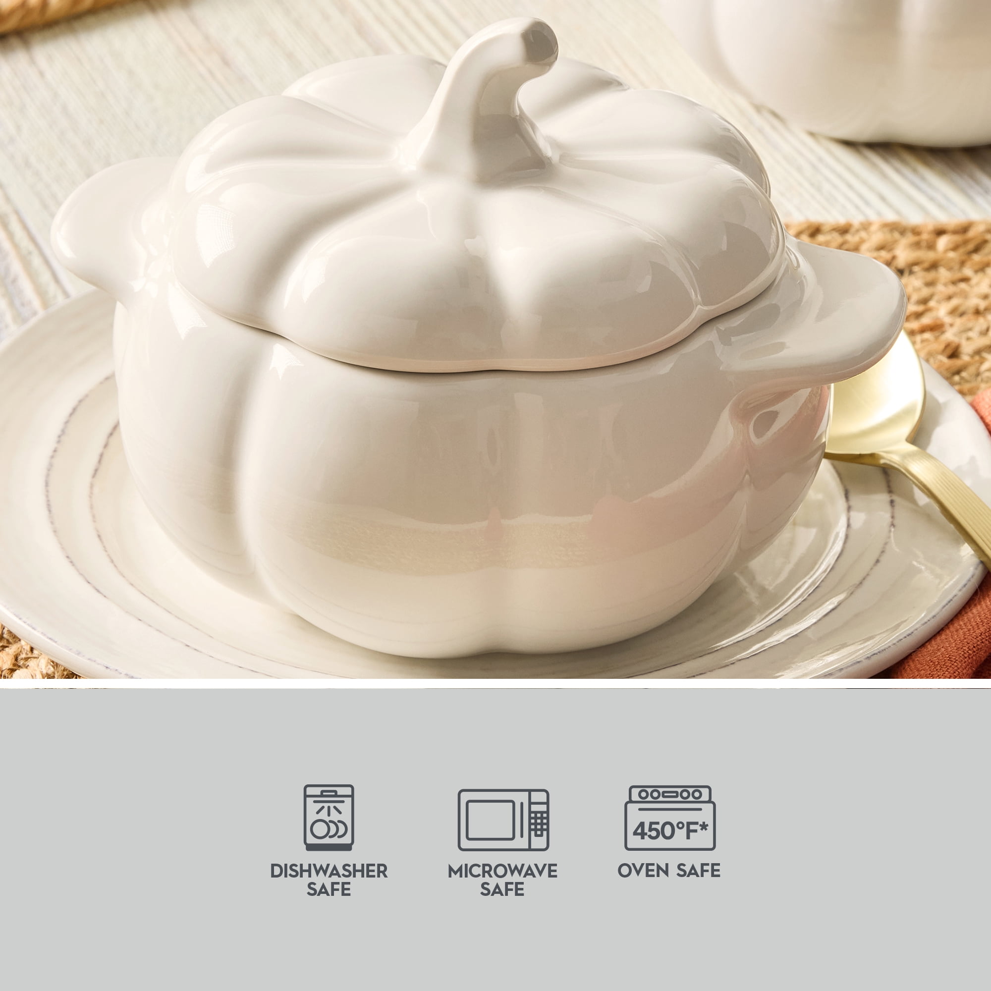 Better Homes & Gardens 8 oz Cream Pumpkin Cocottes with Lids, Set of 3