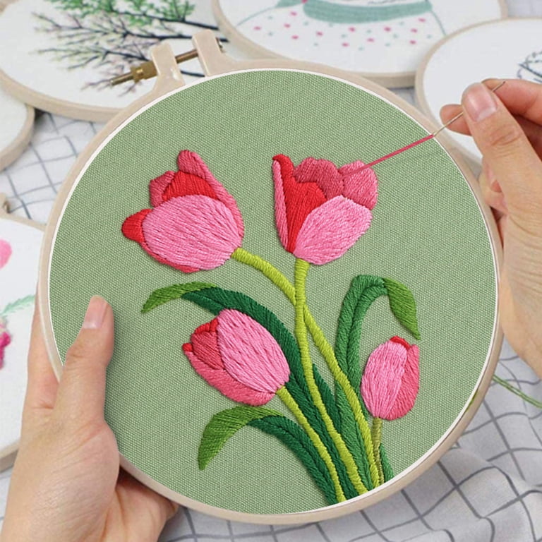 VOCHIC Tulip Embroidery Kits for Beginners,Cross Stitch Kit for