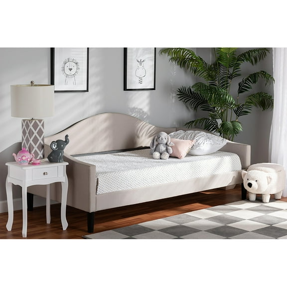 Baxton Studio Milligan Modern and Contemporary Beige Fabric Upholstered and Dark Brown Finished Wood Full Size Daybed
