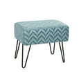 thumbnail image 6 of Home Soft Things Jacquard Chenille Stool Chair Upholstered Footrest Ottoman with Black Metal Legs and Padded Seat, Arusha-Turquoise, 19" x 13" x 17", 6 of 7