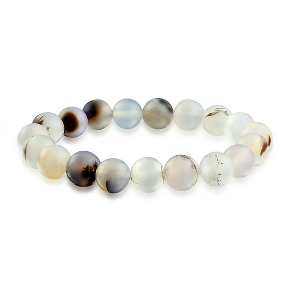 Natural Color Gray Agate Translucent Gemstone Round Bead Ball 8MM Stacking Stretch Bracelet for Women Men Teen Unisex