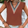 thumbnail image 4 of XFLWAM Womens Contrast Lace V Neck Tank Tops Ruffle Sleeve Summer Blouse Casual Sleeveless Loose Fit Vest Shirts, 4 of 9