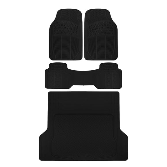 BDK Proliner Tapis de Sol Auto en Caoutchouc Toutes Saisons et Doublure de Coffre Cargo - Ensemble Robuste avant et Arrière pour Voiture, VUS, Fourgonnette et Camion, Noir, 4 Pcs (Couper pour Ajuster)