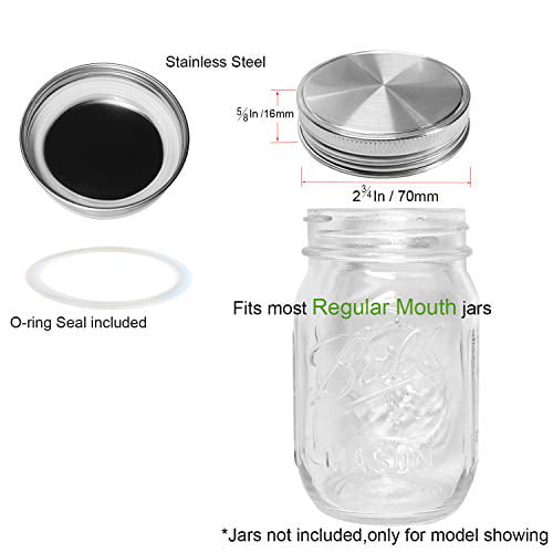 12-Pack Regular Mouth stainless steel Stainless Steel Mason Jar Lids Pack of 12 Storage Caps with Silicone Seals for Regular Mouth Size Jars Polished Surface Reusable and Leak Proof 