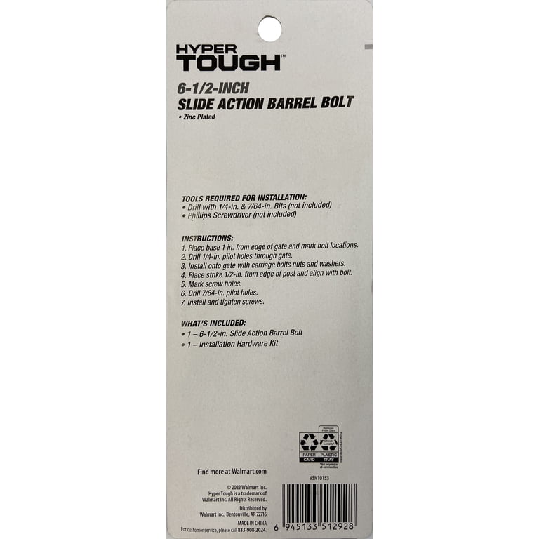 Hyper Tough Slide Action Barrel Bolt, 6-1/2 in. Zinc Plated photo 5