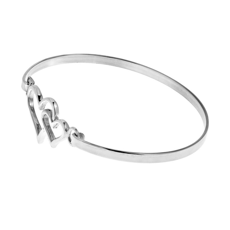 AeraVida Two Hearts One Love Sterling Silver Solid Band Hook Bracelet 