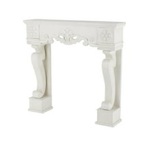 DecMode 45" x 42" Wooden White Freestanding Scroll Surround Fireplace Mantle with Floral Accents
